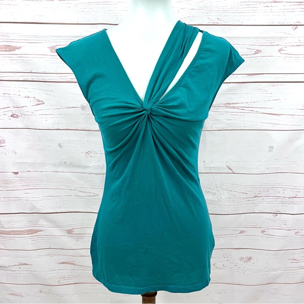 Anthropologie Deletta Teal Green Stretch Jersey Sleeveless V-neck Tunic Top